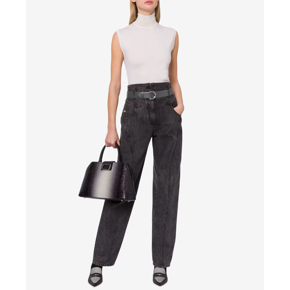 Wool and Silk Turtleneck Top in Ivory