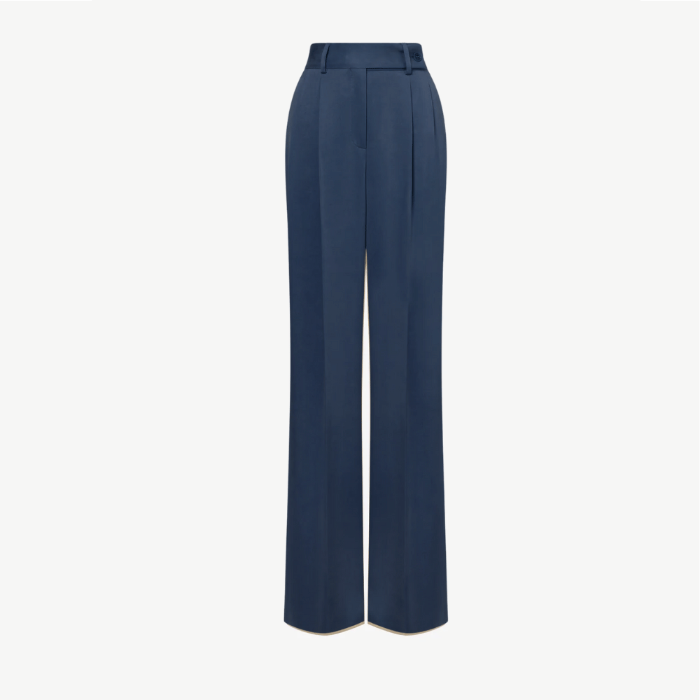 Alberta Ferretti Washed Canvas Wide-Leg Trousers with Front Pleats in Navy Alberta Ferretti Australia Stockist Australia Online Riada Concept Luxury Fashion Boutique