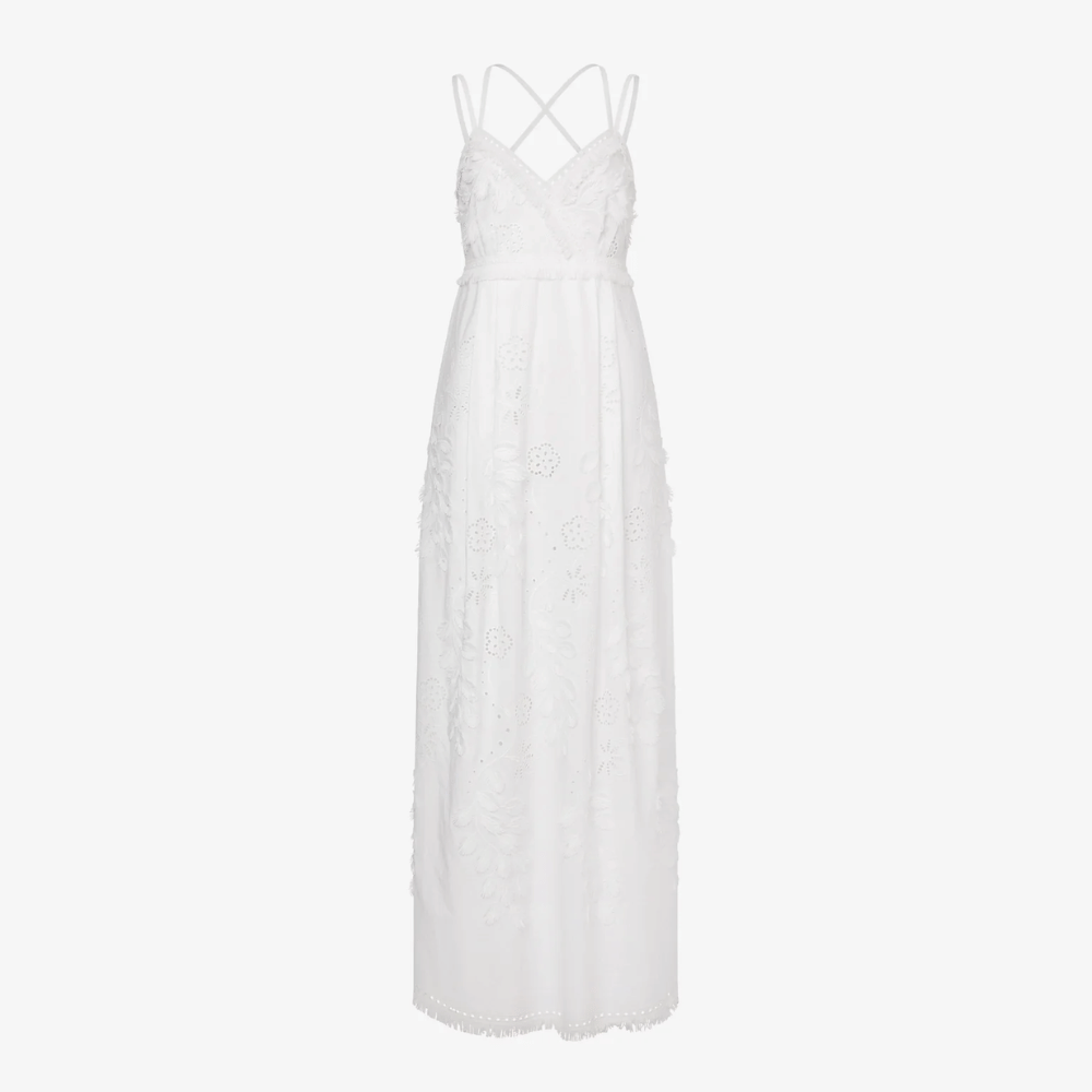Alberta Ferretti Sleeveless Sangallo Embroidered Lined Maxi Dress in White Alberta Ferretti Australia Stockist Australia Online Riada Concept Luxury Fashion Boutique