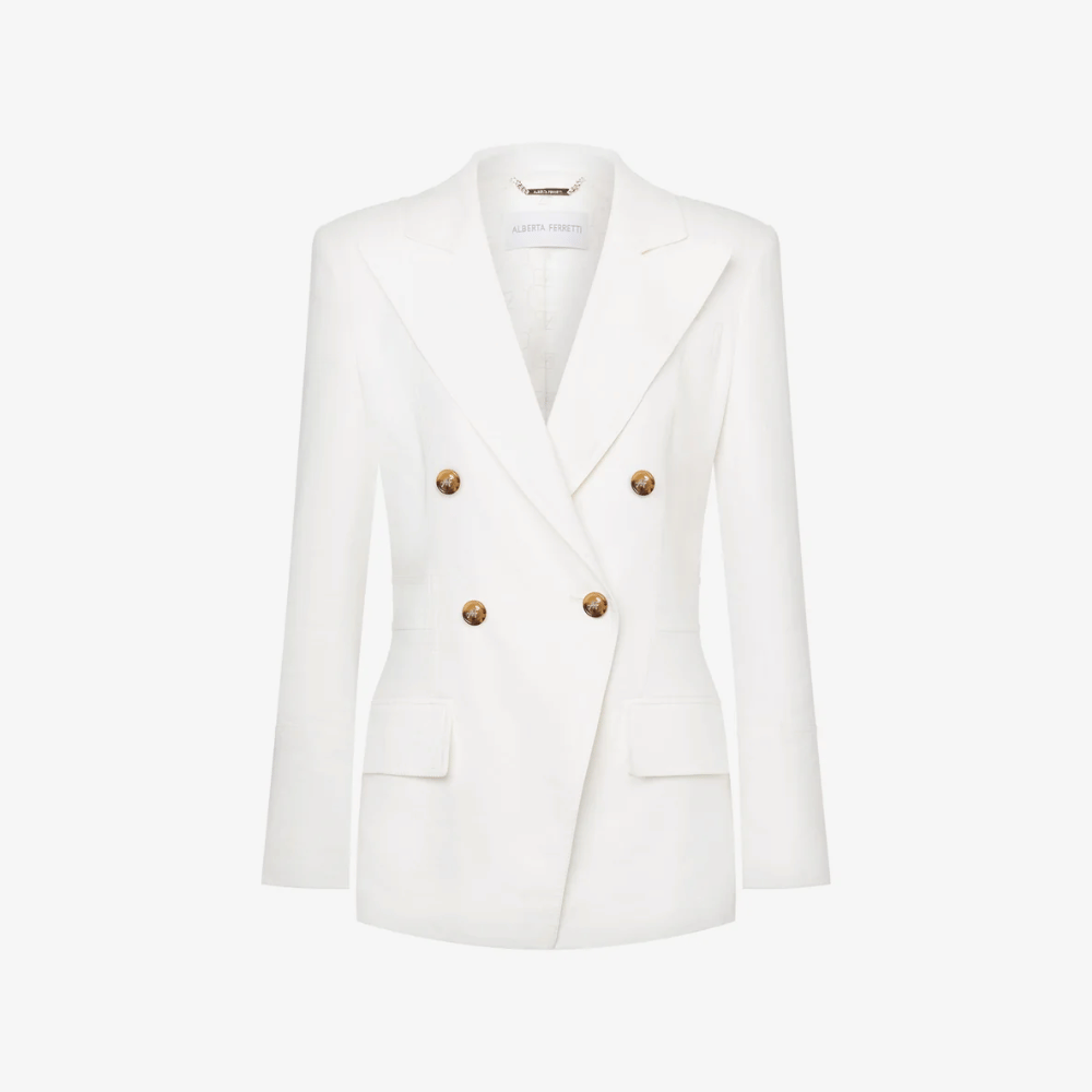Alberta Ferretti Double-Breasted Tailored Jacket in White Alberta Ferretti Australia Stockist Australia Online Riada Concept Luxury Fashion Boutique