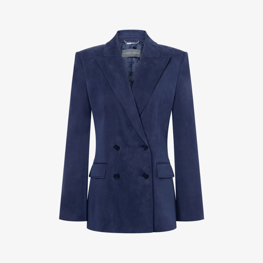 Alberta Ferretti Washed Canvas Double-Breasted Jacket in Blue Alberta Ferretti Australia Stockist Australia Online Riada Concept Luxury Fashion Boutique