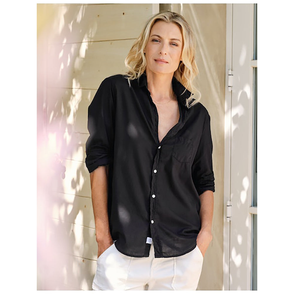 Eileen Relaxed Button-Up Poplin Shirt in Black