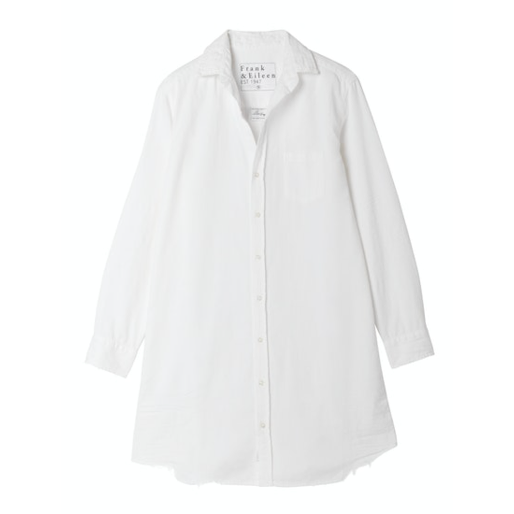 Mary Shirt Dress in White Tattered Denim