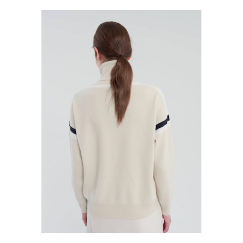 Knit Turtleneck in Beige White and Blue