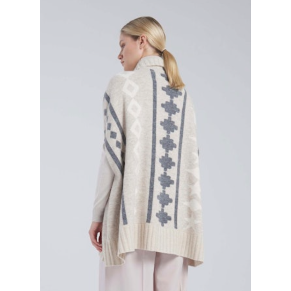 Knit Cape in Beige White and Dovegrey