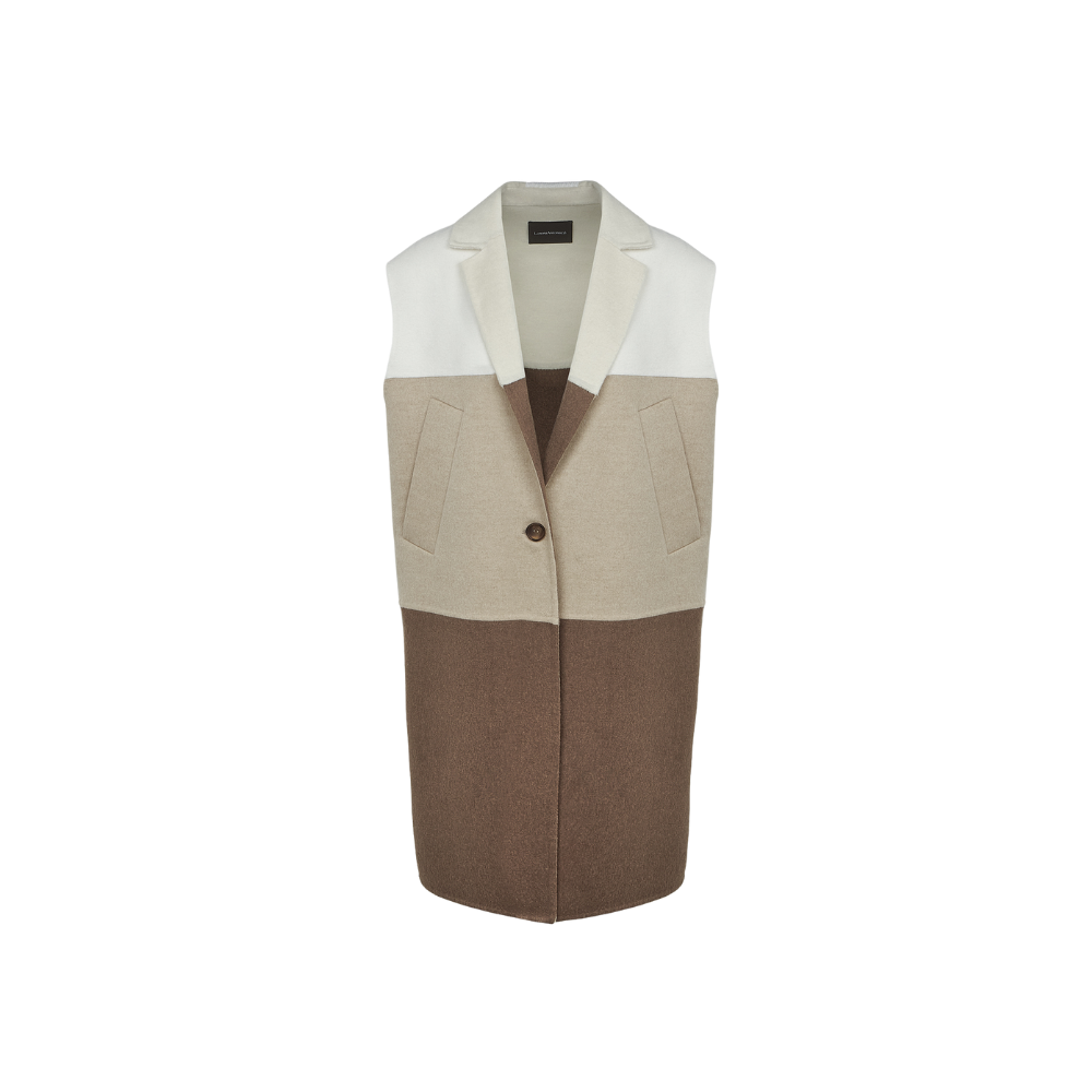 Long Gilet in White Beige and Camel