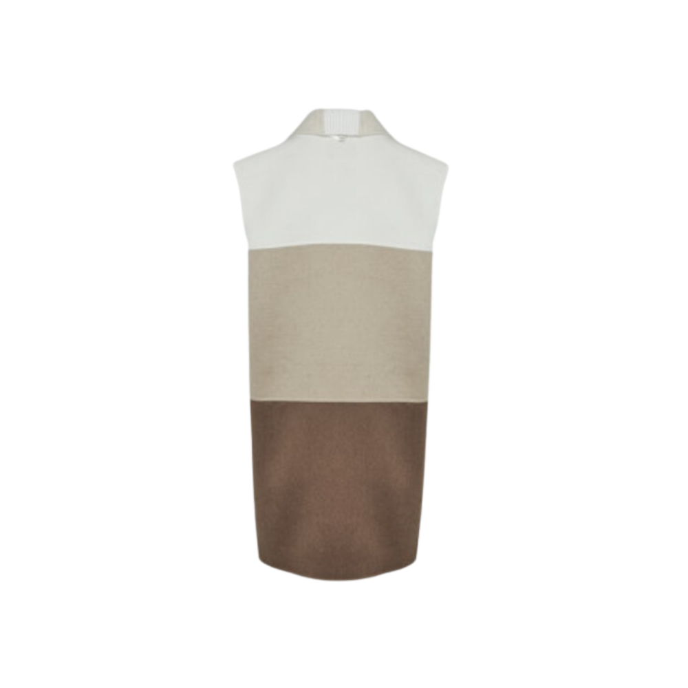 Long Gilet in White Beige and Camel