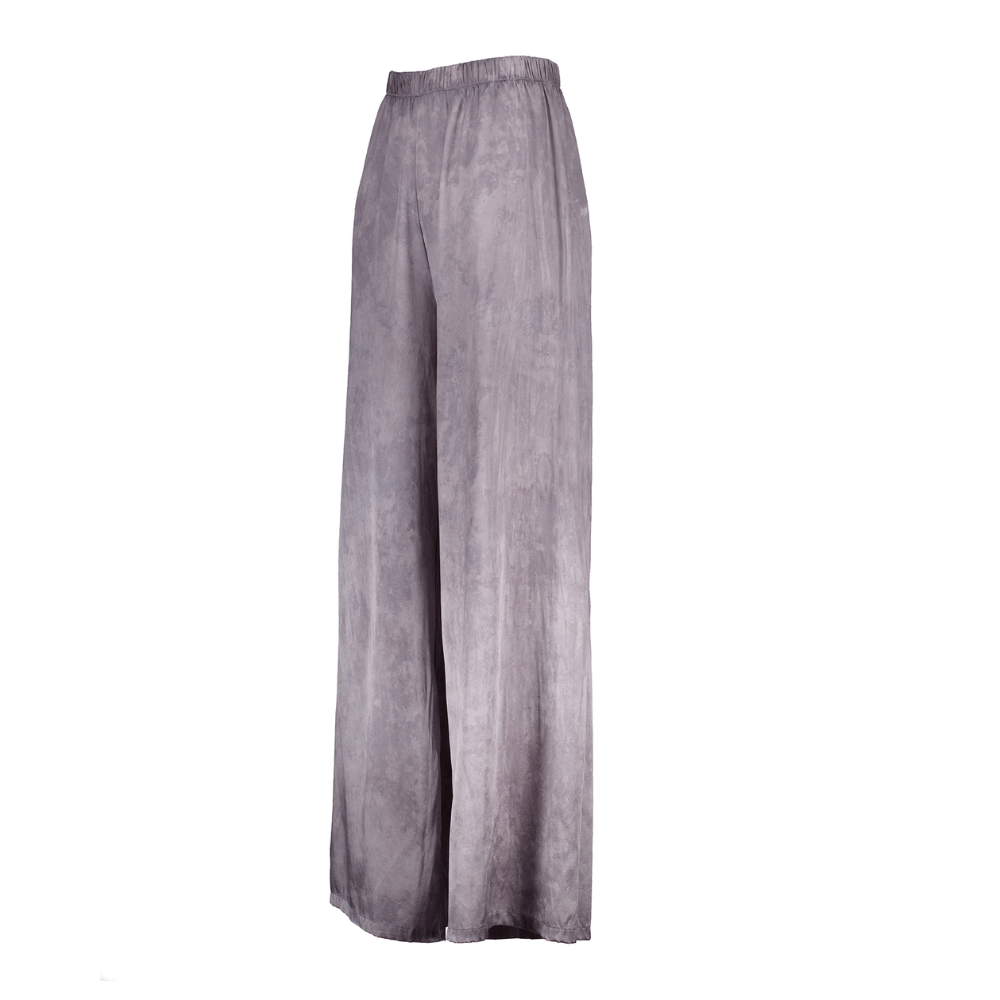 Faded Effect Stretch Silk Palazzo Pants in Ash