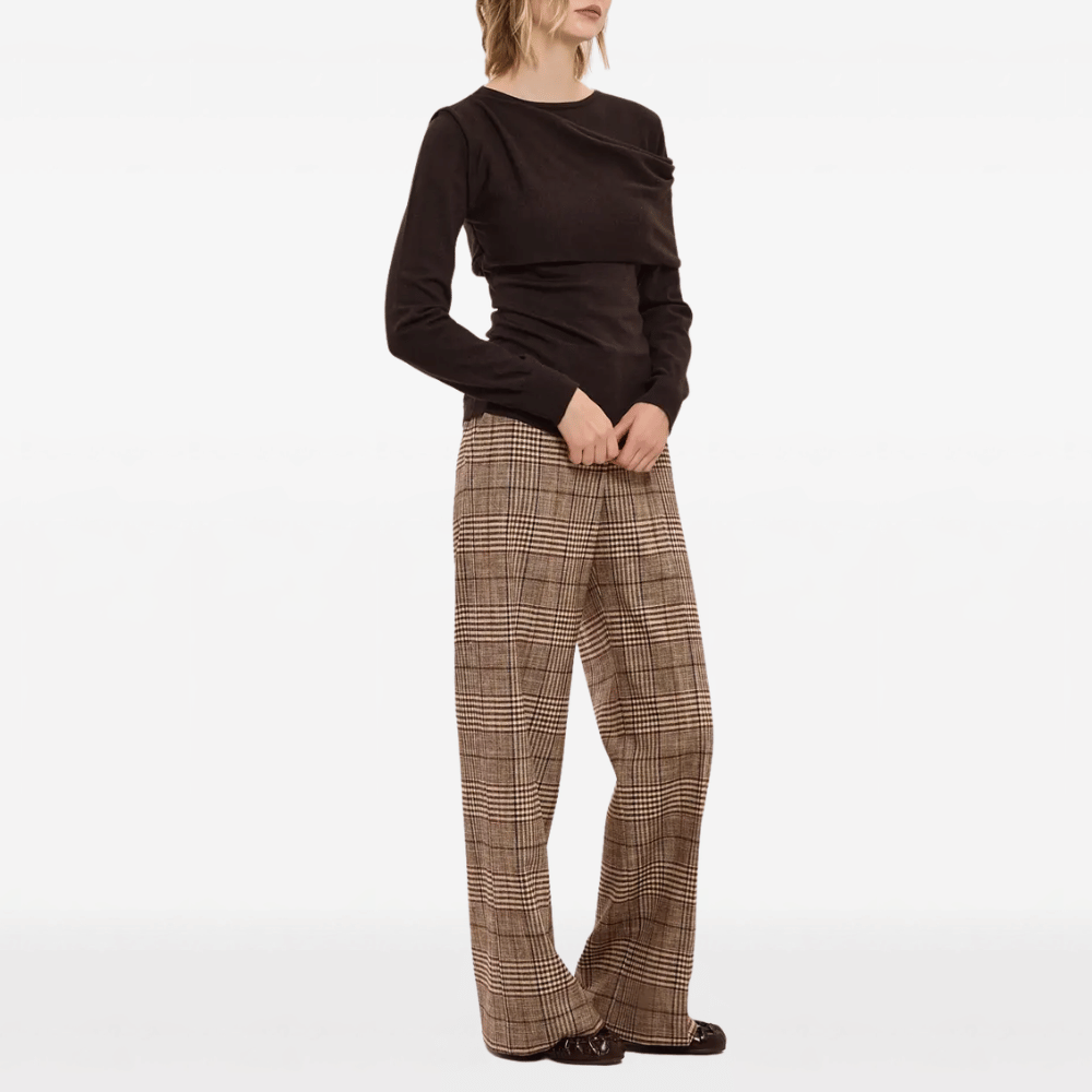 P.A.R.O.S.H. Check Wide-Leg Trousers in Brown Bordeaux – International designer fashion boutique Australia Riada Concept Woollahra