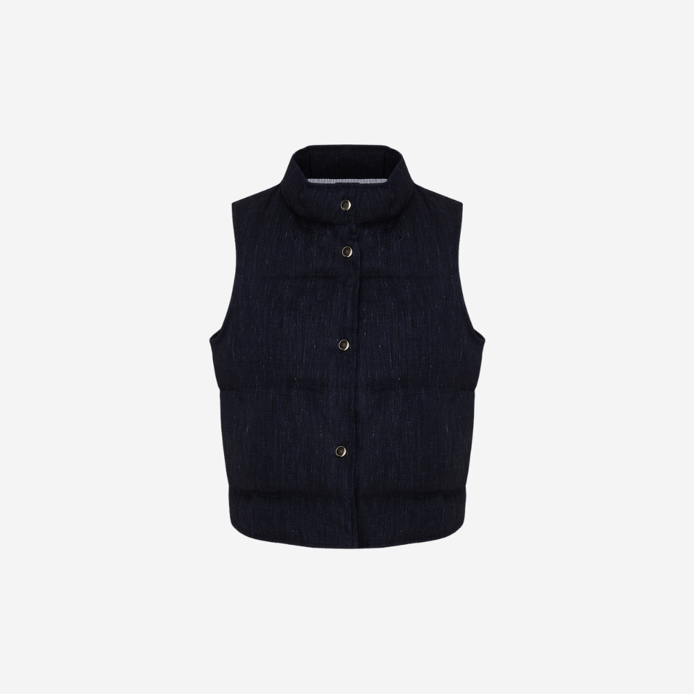 Linen Blend Padded Gilet in Blue
