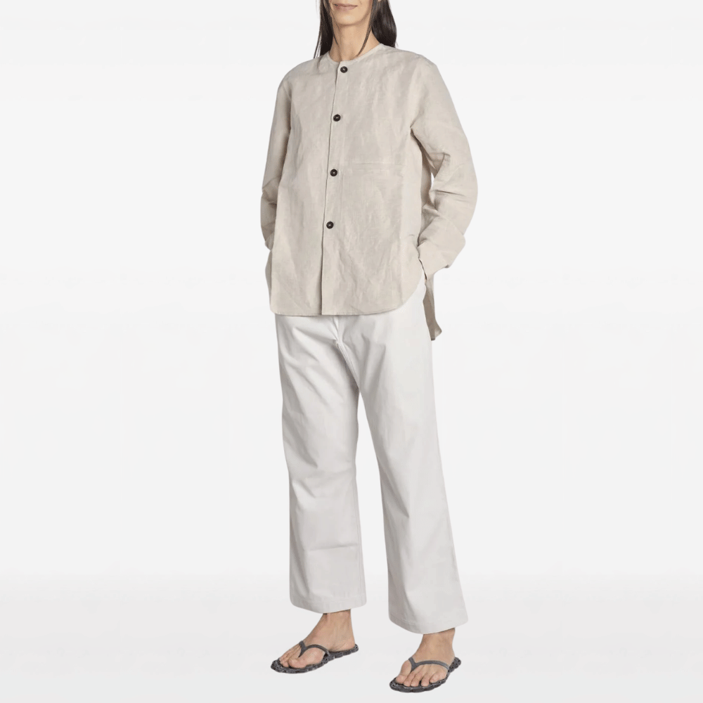 Sofie D’Hoore Linen Cotton Henley Long Sleeve Shirt in Natural