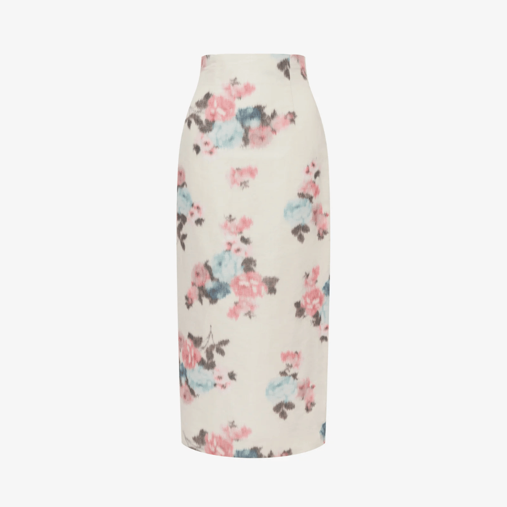 Floral Taffeta Pencil Skirt