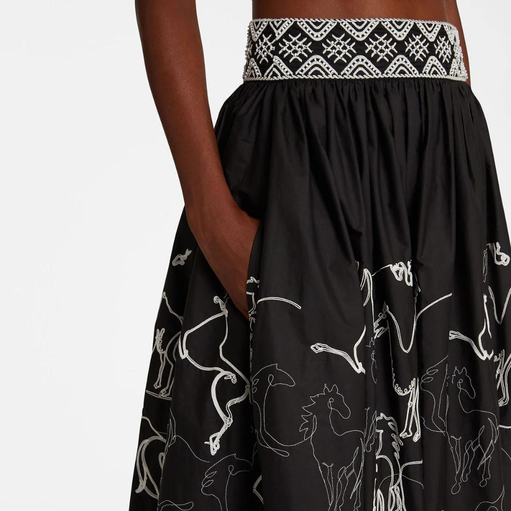 Ombretta Skirt with Wild Horse Embroidery in black