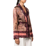 Kamut belted silk blazer in brown and multicolour