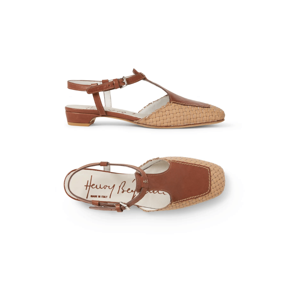 Intreccio Minimal Slingback Flats in Beige