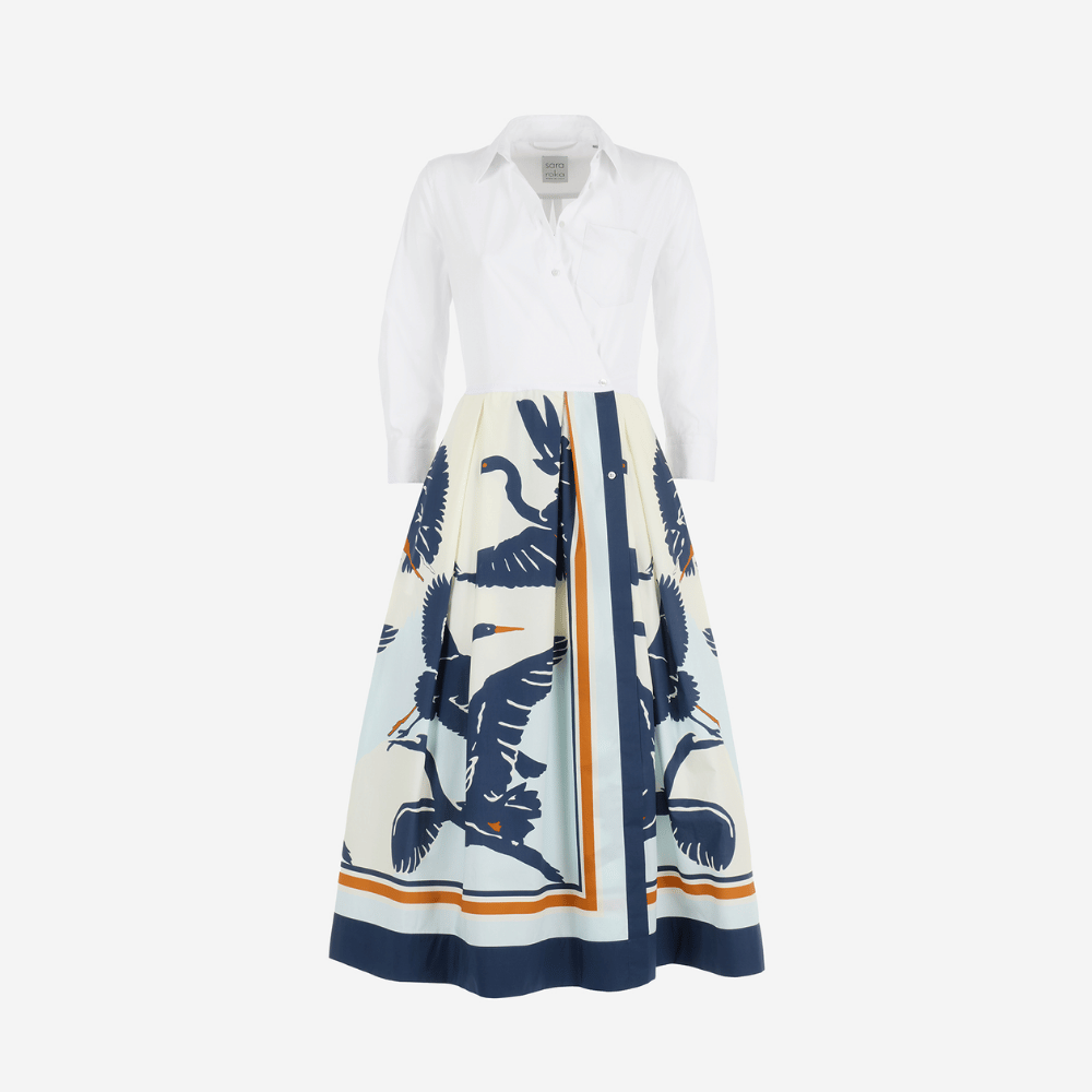 Sara Roka Elenat 85 Dress in Blue Heron and White – International designer fashion boutique Australia Riada Concept Woollahra