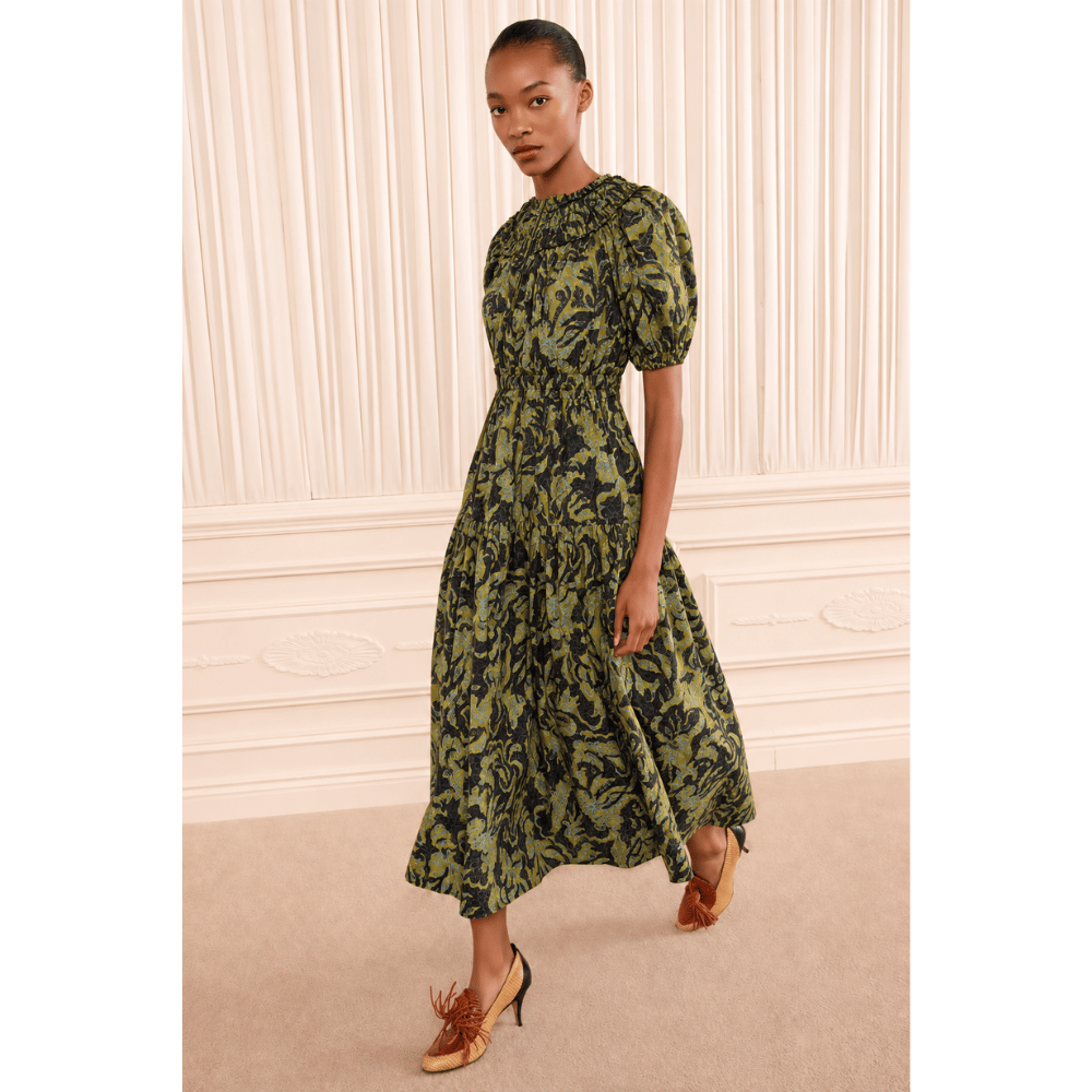 Othella Short Sleeve Cotton Dress in Chartreuse