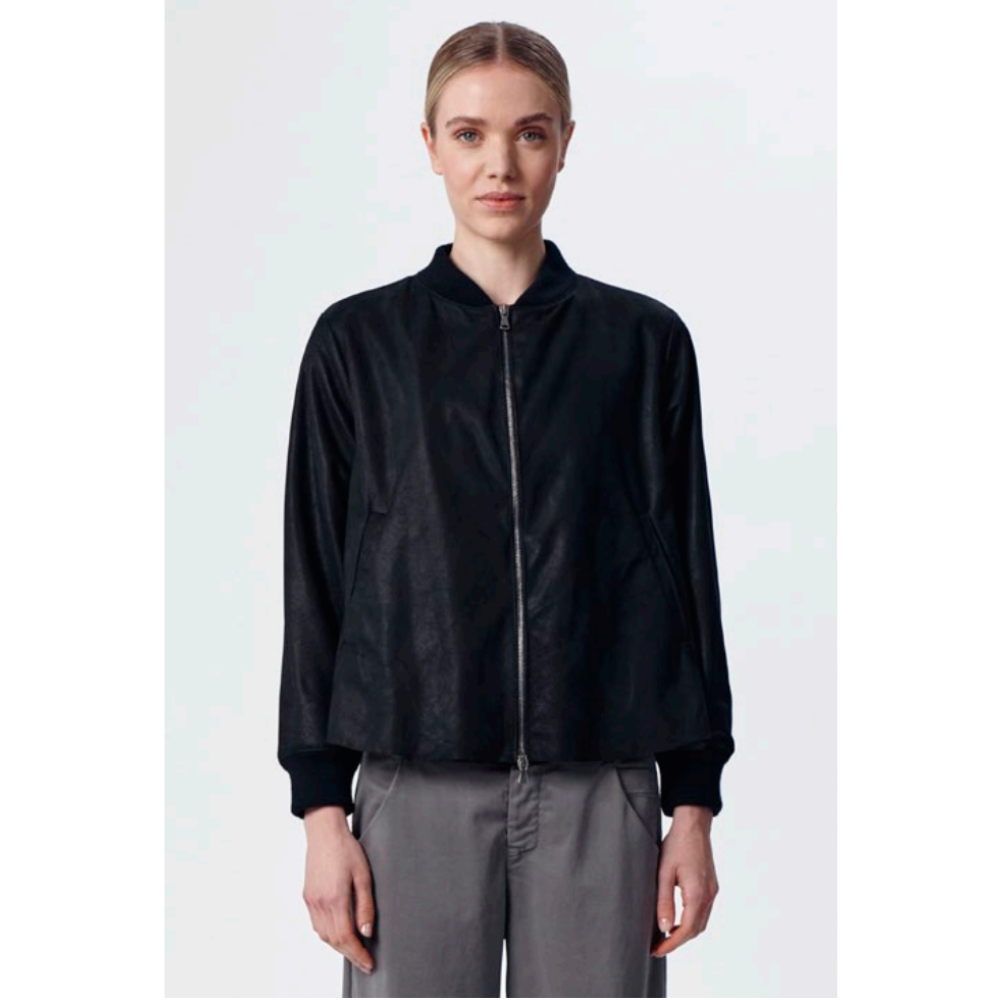 Zip Short Leather Jacket in Black