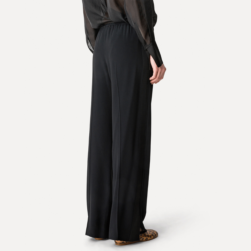 Forte Forte Satin Wide-Leg Palazzo Trousers in Black FORTE FORTE Designer fashion shop online and in store High End fashion boutique Sydney Australia Riada Concept