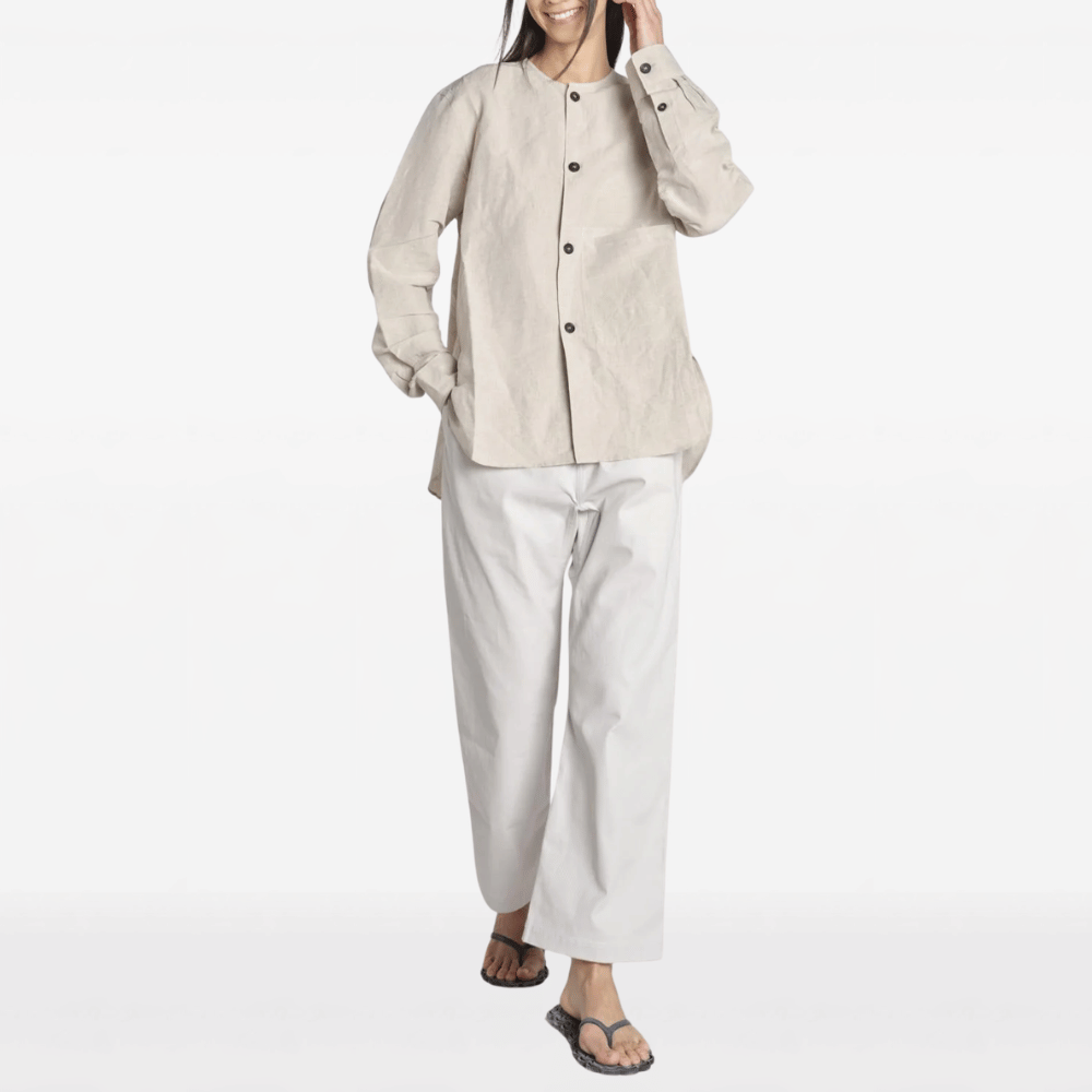 Sofie D’Hoore Linen Cotton Henley Long Sleeve Shirt in Natural