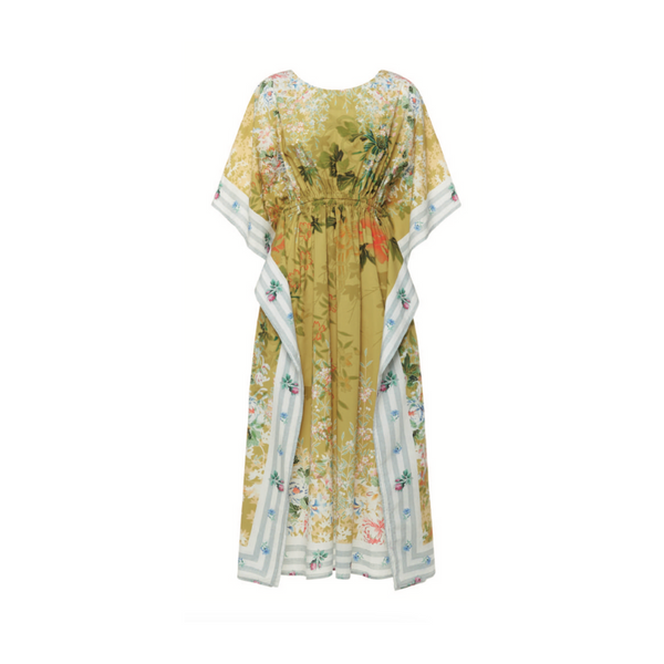 Diomede printed dress in white and yellow