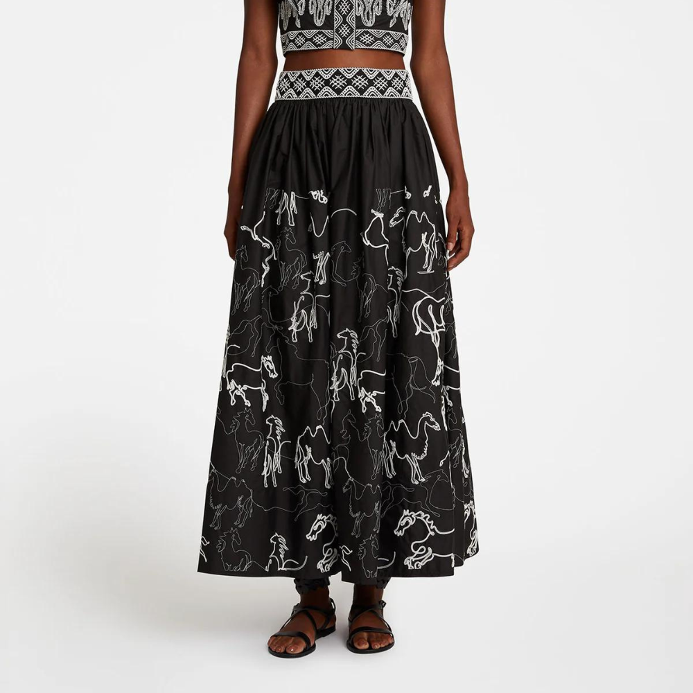 Ombretta Skirt with Wild Horse Embroidery in black