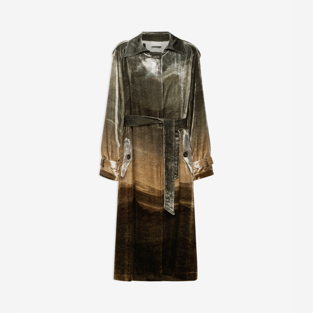 Pierre-Louis Mascia Kanpur Viscose Silk Long Jacket in Bronze Landscape Gradient Print Shop PIERRE LOUIS MASCIA designer fashion online or in-store at Riada Concept, Sydney’s high-end fashion boutique in Australia.