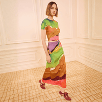 Ulla Johnson Inez Crinkled Satin Pencil Midi Skirt in Nature Abhors a Vacuum Print – International designer fashion boutique Australia Riada Concept Woollahra