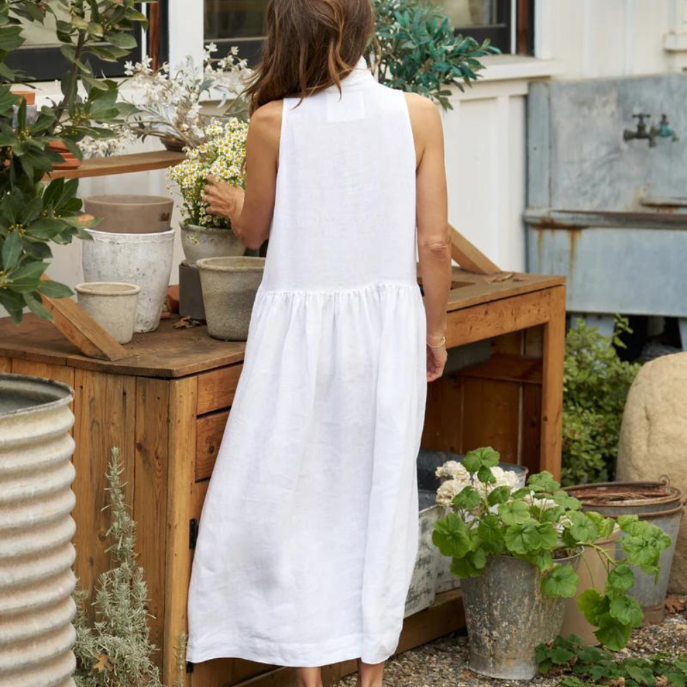 Daphne Sleeveless Popover Dress in white