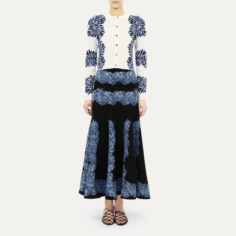 Carina Jacquard Knit Cardigan in Ocean