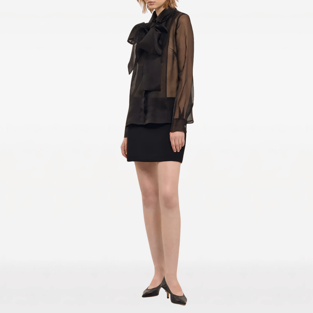 P.A.R.O.S.H. Sheer Silk Bow Blouse in Black – International designer fashion boutique Australia Riada Concept Woollahra