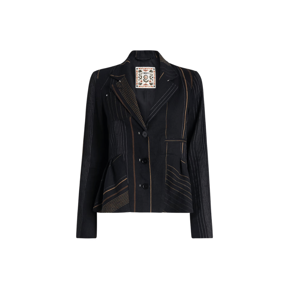 HIGH Mimi Wool Linen Tailored Jacket in Black Stripe