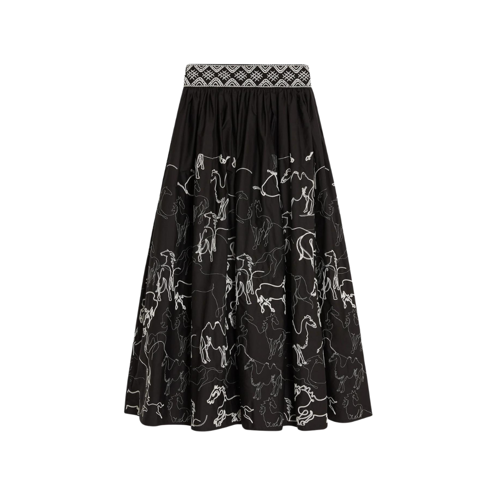 Ombretta Skirt with Wild Horse Embroidery in black