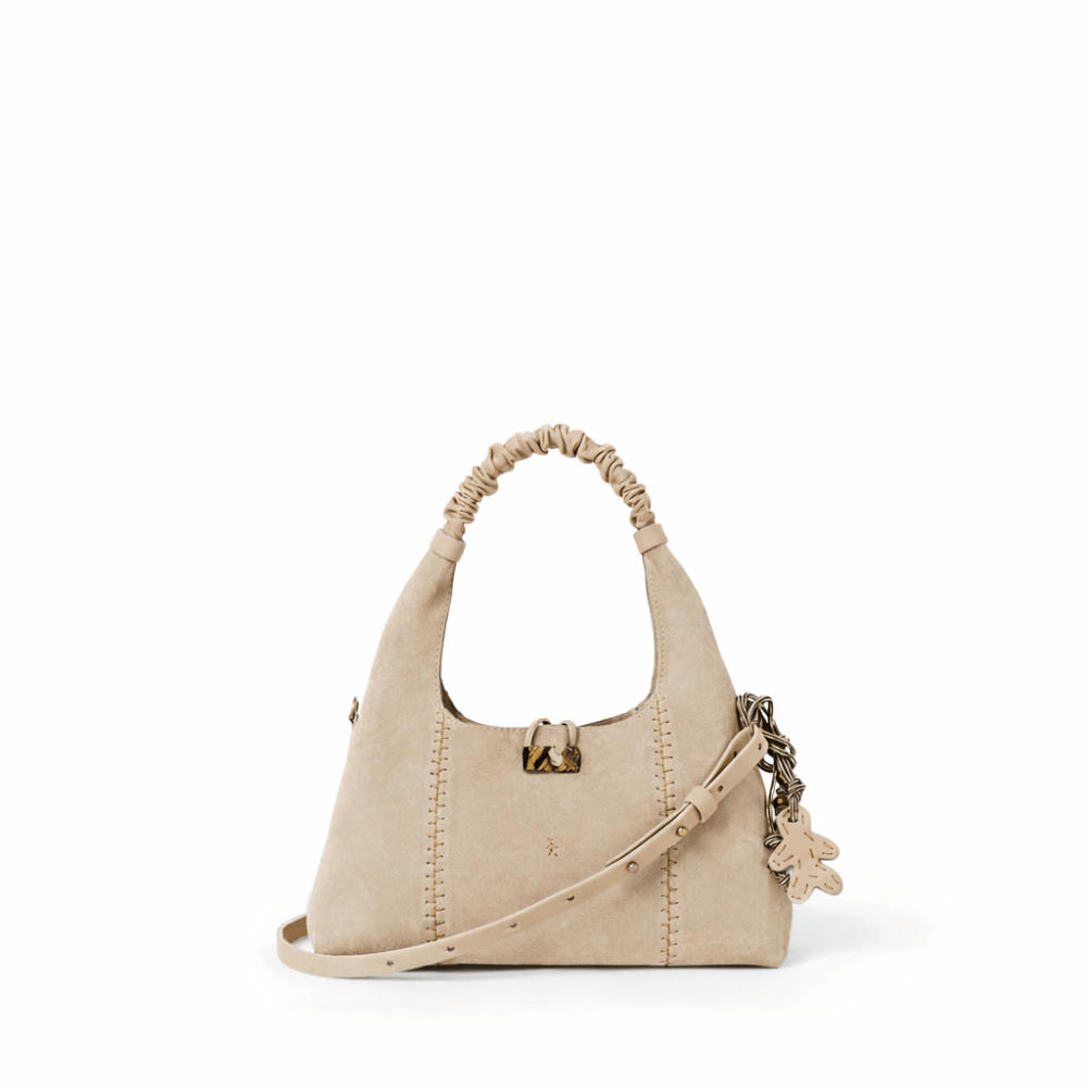 Henry Beguelin Paige Micro Softy Suede Bag in Beige