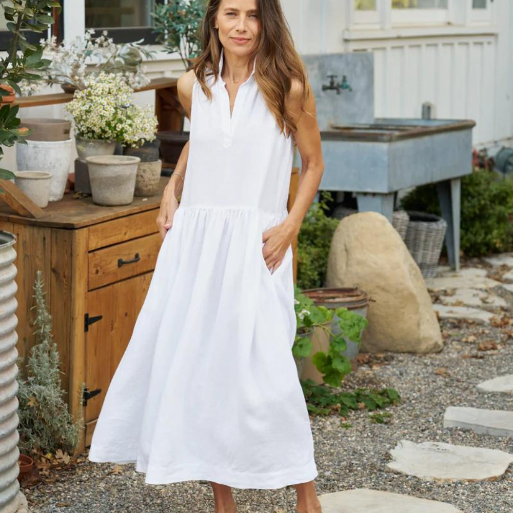 Daphne Sleeveless Popover Dress in white