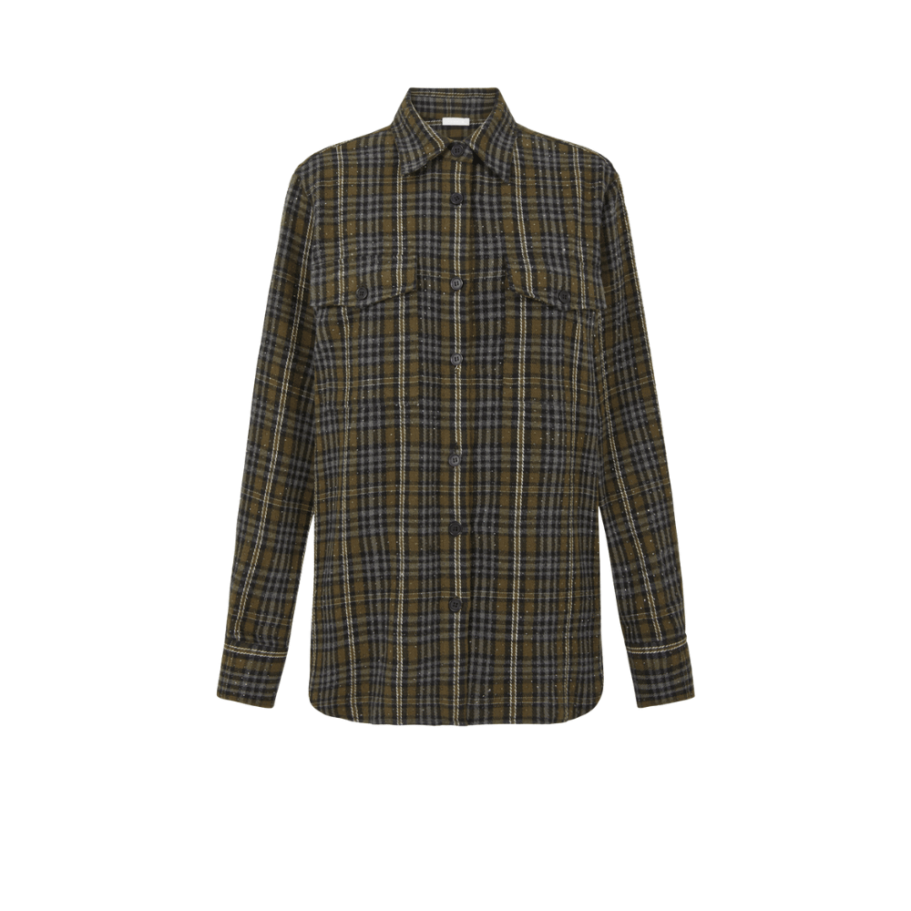 P.A.R.O.S.H. Checked Cotton Shirt in Olive Green – International designer fashion boutique Australia Riada Concept Woollahra