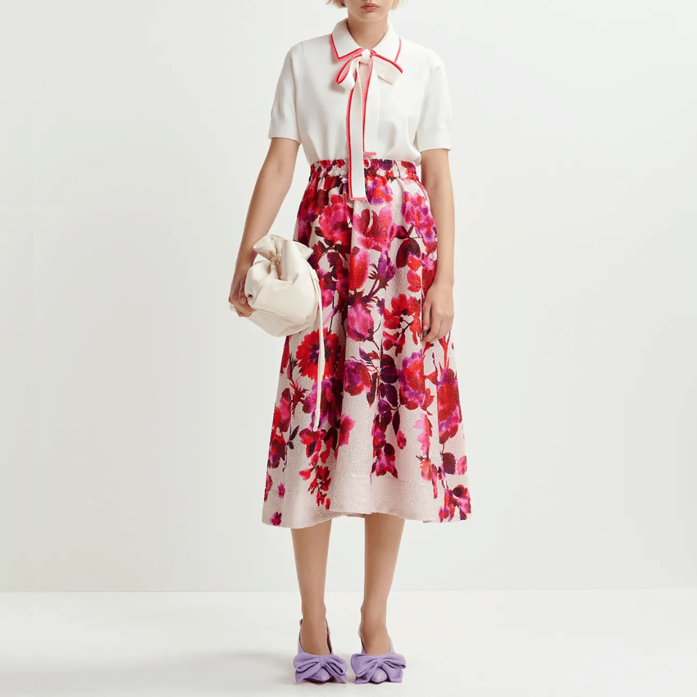 Essentiel Antwerp Harbour Floral Jacquard A-Line Midi Skirt in Off-White ESSENTIEL ANTWERP Designer fashion shop online and in store High End fashion boutique Sydney Australia Riada Concept