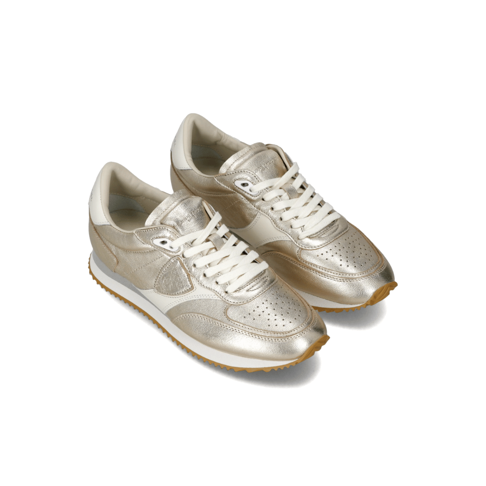 Philippe Model Blville Metallic Leather Low-Top Sneakers in Platinum