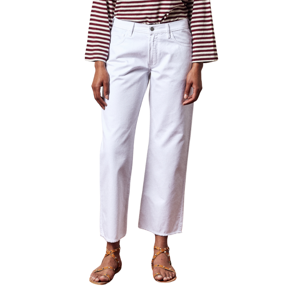 Alosa-cut Cotton 5-Pocket Boyfriend Trousers in bianco