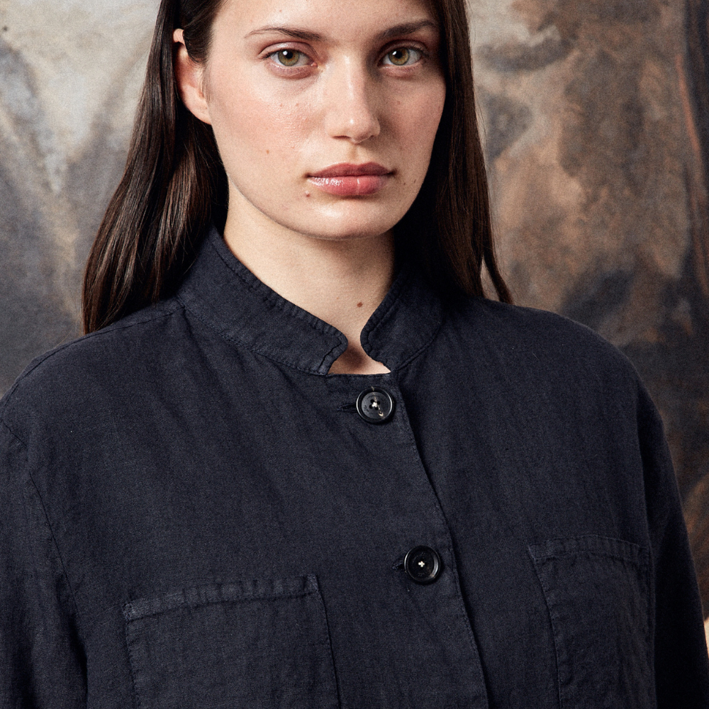 Cina Linen Shirt Jacket in blu