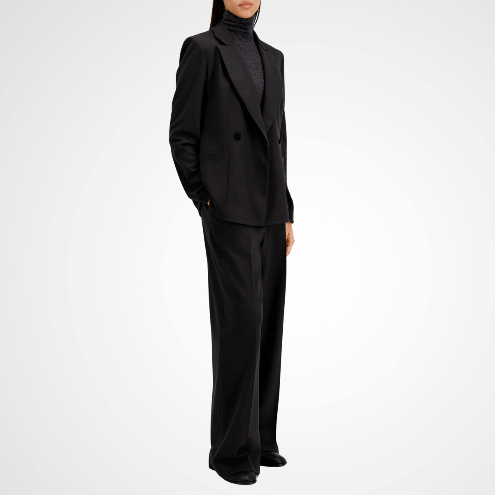 Harris Wharf London Tailored Hip Length Double-Breasted Padded-Shoulder Blazer in Black HARRIS WHARF LONDON Designer fashion shop online and in store High End fashion boutique Sydney Australia Riada Concept