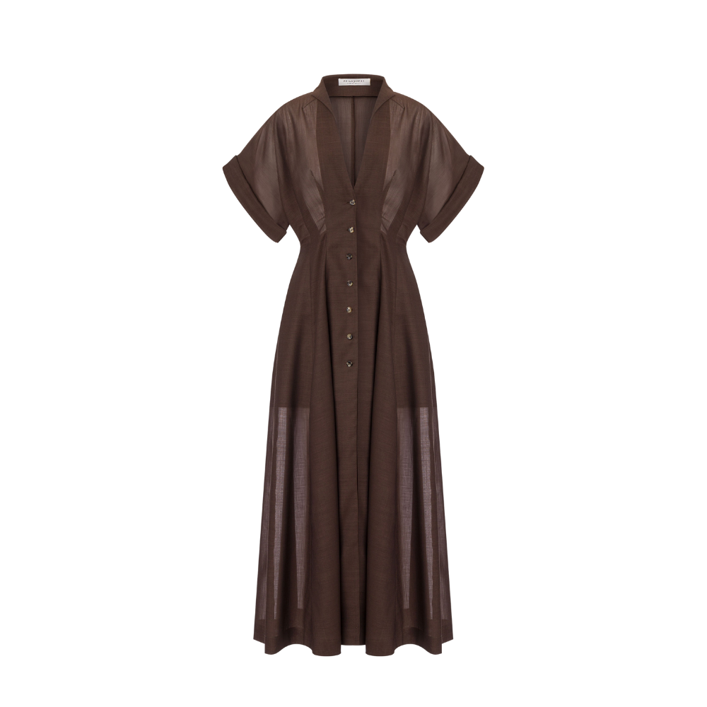 Voile dress in brown