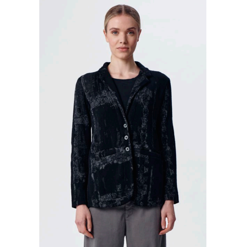 Jacquard Three Button Long Jacket in Black