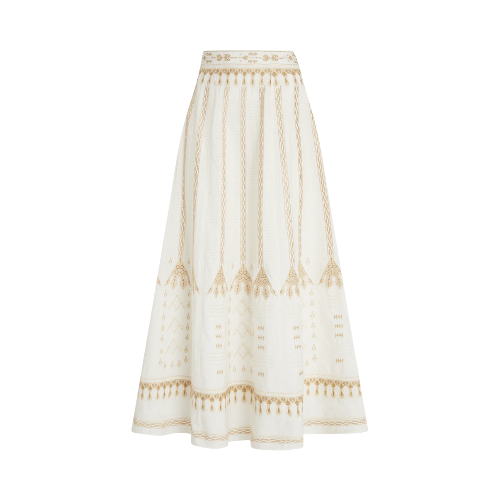 Camille Calliope Embroidery Skirt in White