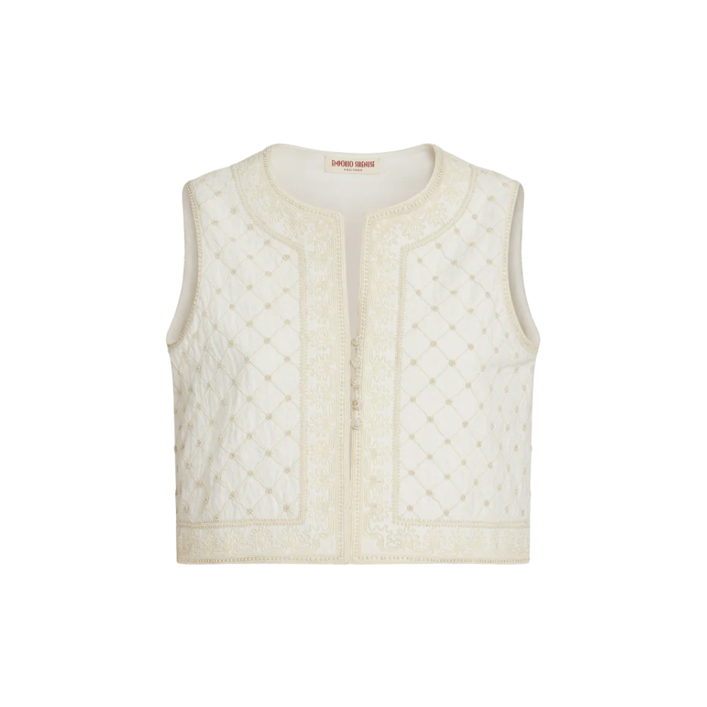 Clara Palm Embroidery Vest in White