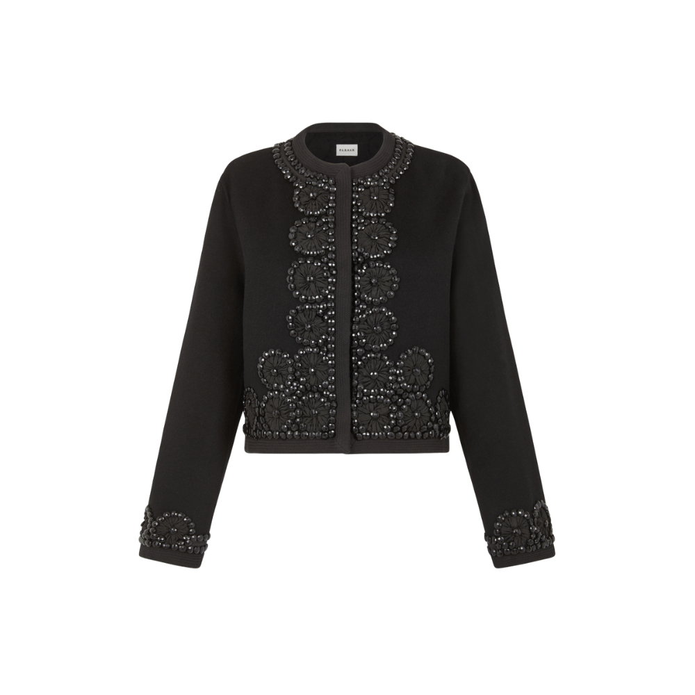 P.A.R.O.S.H. Cropped Embellished Wool Jacket in Black – International designer fashion boutique Australia Riada Concept Woollahra