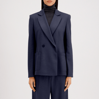 Harris Wharf London Tailored Hip Length Double-Breasted Padded-Shoulder Blazer in Navy Blue HARRIS WHARF LONDON Designer fashion shop online and in store High End fashion boutique Sydney Australia Riada Concept