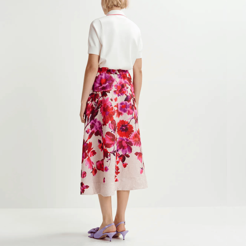 Essentiel Antwerp Harbour Floral Jacquard A-Line Midi Skirt in Off-White ESSENTIEL ANTWERP Designer fashion shop online and in store High End fashion boutique Sydney Australia Riada Concept