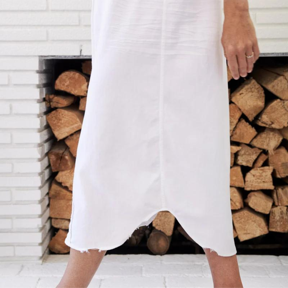 Rory Maxi Shirtdress in white tattered denim