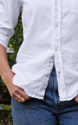 BARRY Tailored Button Up Shirt in White Tattered Wash Denim